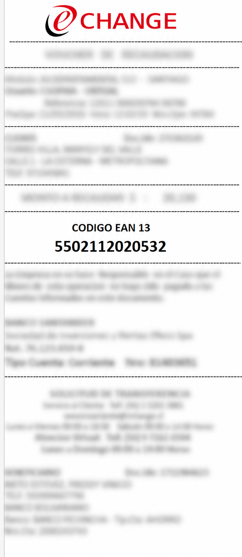 Ejemplo de ubicación del código EAN13 en el comprobante